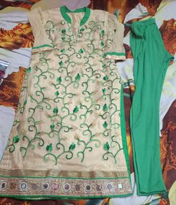 party wear heavy work mirror  kurti bottom set