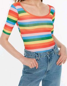 Rainbow Striped Ribbed Top