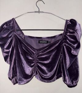 Velvet Ruched Puff Sleeve Top