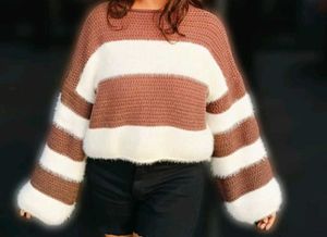 Striped Fuzzy Cropped Sweater