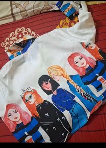 White Graphic Print Long Sleeve Top shirt