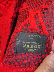 Authentic Louis Vuitton Red Wool Logomania Scarf
