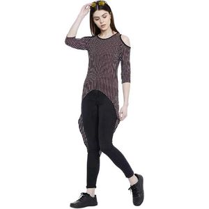Women's Striped Cold Shoulder Asymmetrical Dress