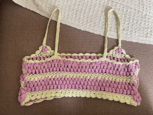 Crochet Crop Top - Pink &amp; Cream