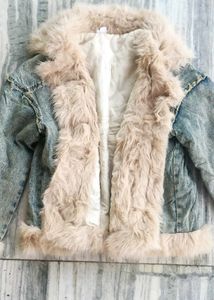 Denim Jacket with Faux Fur Trim,furjacket,furcoat