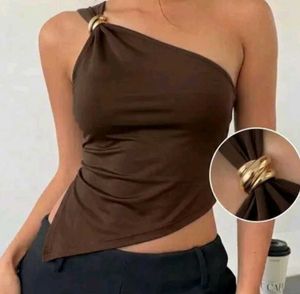 Brown Off-Shoulder Drape Top