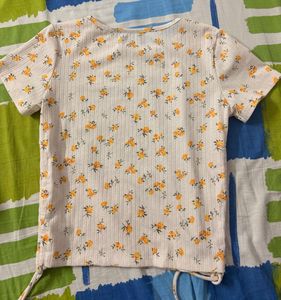 Floral Print Crop Top with Drawstrings
