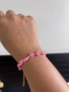 Pink Flower Beaded Anklet