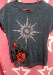 Sparkly Star &amp; Rose Embellished Top