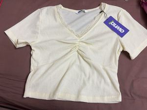Cute Ruched Lace Trim Crop Top