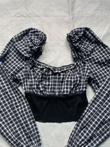 Zara Gingham Puff Sleeve Top