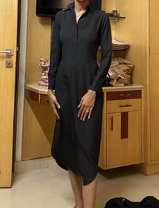 Classic Black Collared Shirt Dress
