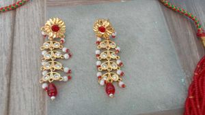 high quality Stunning Red Beaded Necklace &amp; Earrin