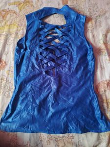 Edgy Blue Lace-Up Punk Corset Top