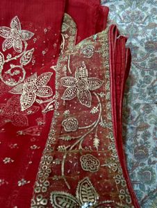 Red Saree with Gold Floral Embellishments