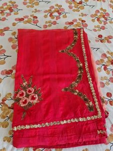 Red-Peach Sequins heavy saree with Blouse 💖
