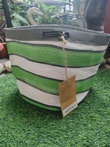 Green & White Striped plant pot cover