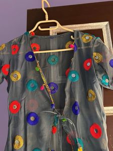 Colorful Embroidered Sheer Kurta shrug