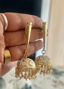 Gold ivory modern jhumkas