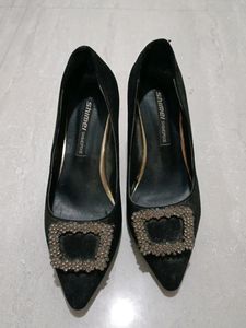 Korean Black Suede Court Heels