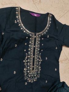 Elegant Dark Teal Kurta with Gold Embroidery