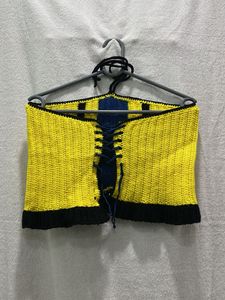 Crocheted Yellow &amp; Blue Striped Crochet Halter Top