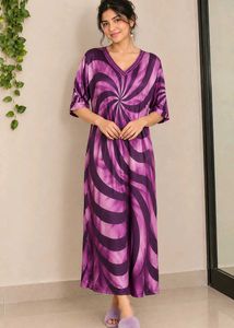 Purple Swirl Print Satin Night gown