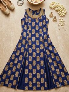 Elegant Blue & Gold Floral Gown