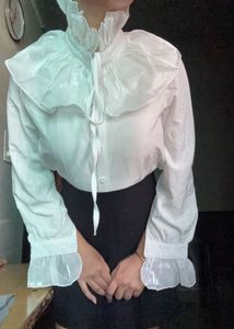 White Ruffled Neck Shirt