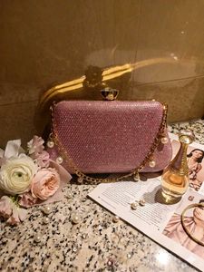 Pink Rhinestone Pearl Party Clutch