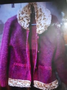 Chic Purple Textured Jacket with Faux Fur Collar
