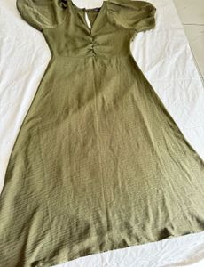 Olive Green Button Detail Midi Dress