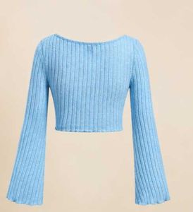 Baby Blue Ribbed Bell Sleeve Top