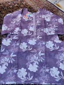 Purple Floral Print Kurta Set