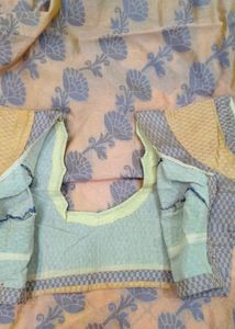 Peach and Slate Floral Banarasi Fabric