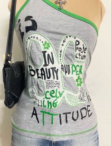 Grey Graphic Print One Shoulder Top