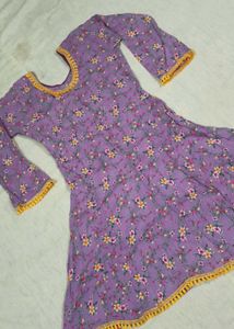 Purple Floral Print Kurta with Tassel Detail