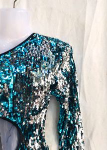 Sparkling Sequin One-Shoulder Cutout Dress