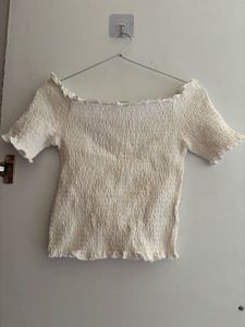 Off-Shoulder Smocked Crop Top