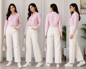 💖 Pink & White Striped Crop Shirt