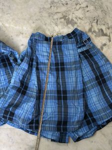 Girl’s  Blue Plaid Skorts, Divider Skirts For Twin