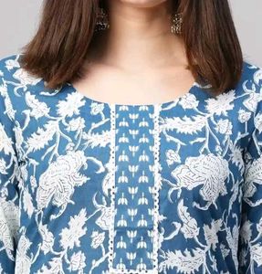 Blue Floral Kurta Set for Women pure cotton new