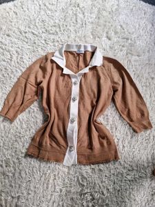 Brown Collared Button-Up Cardigan
