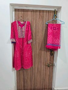 Biba Pink Bandhani Kurta Set with Dupatta