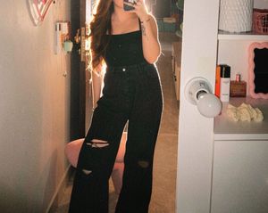 Grey Ripped Wide Leg Jeans
