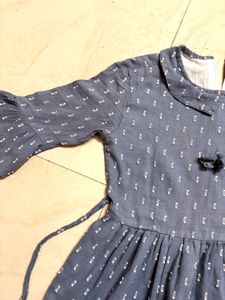 Blue Printed Dress with Bell Sleeves