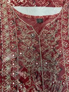 Beautiful Red Embroidered short frock Kurta