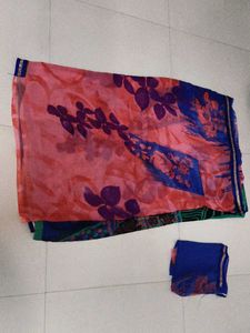 Vibrant Floral Print Saree with unstitched blouse
