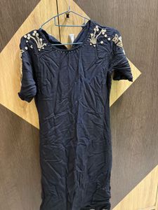 Elegant Black Kurti with Embroidered Neckline