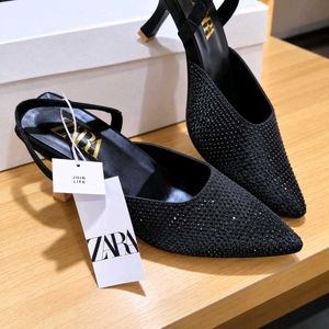 Zara Black Rhinestone Heels